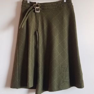 L.A.M.B Asymmetrical Double Belted Wool Skirt